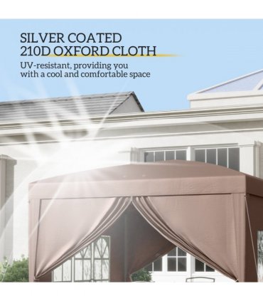 Gazebo - Coffee PVC 295L x 295W x 258H cm Pop Up Canopy with Sides & Carry Bag