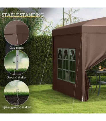 Gazebo - Coffee PVC 295L x 295W x 258H cm Pop Up Canopy with Sides & Carry Bag