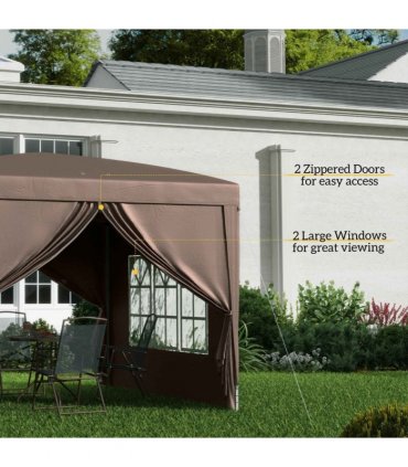 Gazebo - Coffee PVC 295L x 295W x 258H cm Pop Up Canopy with Sides & Carry Bag