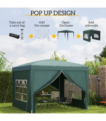 Outsunny 3mx3m Pop Up Gazebo Party Tent Canopy Marquee with Storage Bag Green