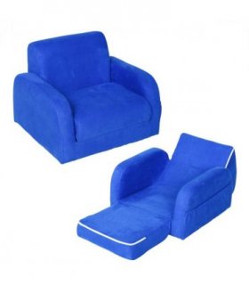 Kids Sofa Armchair Chair Blue Wood Flannel Foam 2 In 1 Fold Out Baby Bed Couch