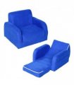 Kids Sofa Armchair Chair Blue Wood Flannel Foam 2 In 1 Fold Out Baby Bed Couch