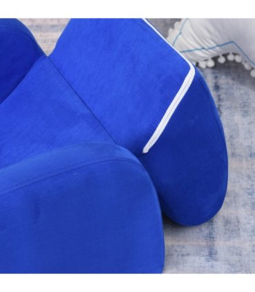 Kids Sofa Armchair Chair Blue Wood Flannel Foam 2 In 1 Fold Out Baby Bed Couch