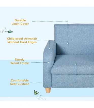 Child Armchair Blue Polyester Wood Frame 44.5H x 49L x 45Wcm 3-6 Years Old