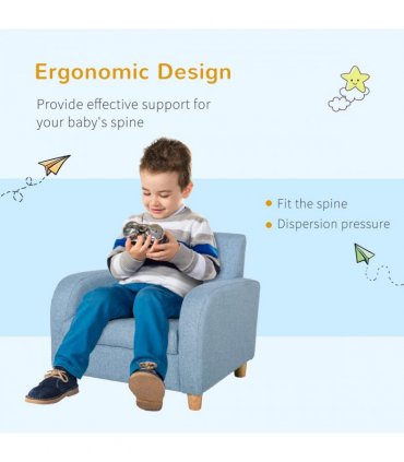 Child Armchair Blue Polyester Wood Frame 44.5H x 49L x 45Wcm 3-6 Years Old