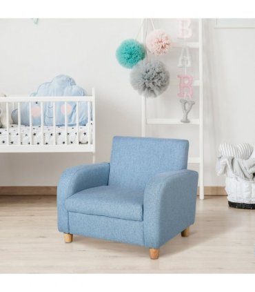 Child Armchair Blue Polyester Wood Frame 44.5H x 49L x 45Wcm 3-6 Years Old