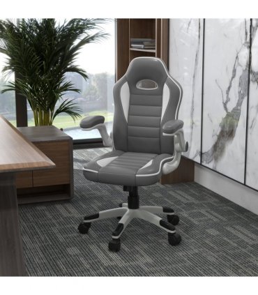 Racing Gaming Chair Height Adjustable Swivel Chair with Flip Up Armrests, Grey