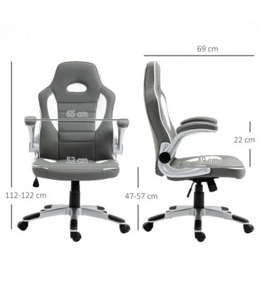 Racing Gaming Chair Height Adjustable Swivel Chair with Flip Up Armrests, Grey