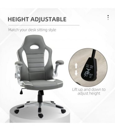 Racing Gaming Chair Height Adjustable Swivel Chair with Flip Up Armrests, Grey