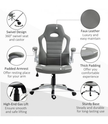 Racing Gaming Chair Height Adjustable Swivel Chair with Flip Up Armrests, Grey