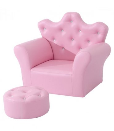 Children Kids Sofa Set Armchair Chair Seat With Free Footstool PU Leather Pink