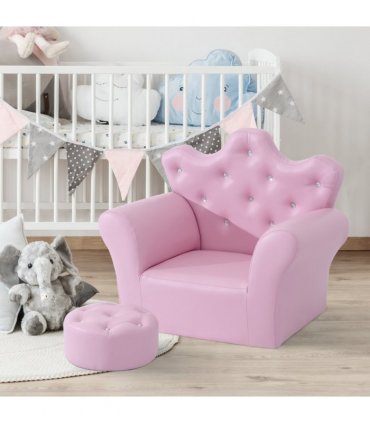 Children Kids Sofa Set Armchair Chair Seat With Free Footstool PU Leather Pink