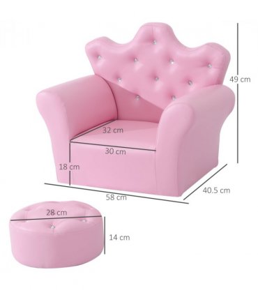 Children Kids Sofa Set Armchair Chair Seat With Free Footstool PU Leather Pink
