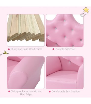 Children Kids Sofa Set Armchair Chair Seat With Free Footstool PU Leather Pink