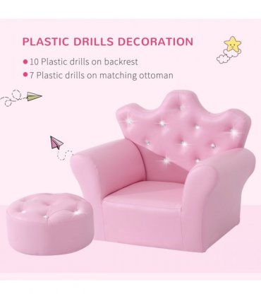 Children Kids Sofa Set Armchair Chair Seat With Free Footstool PU Leather Pink