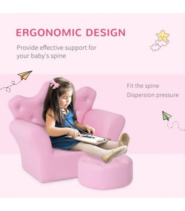 Children Kids Sofa Set Armchair Chair Seat With Free Footstool PU Leather Pink