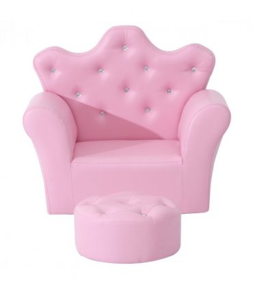 Children Kids Sofa Set Armchair Chair Seat With Free Footstool PU Leather Pink