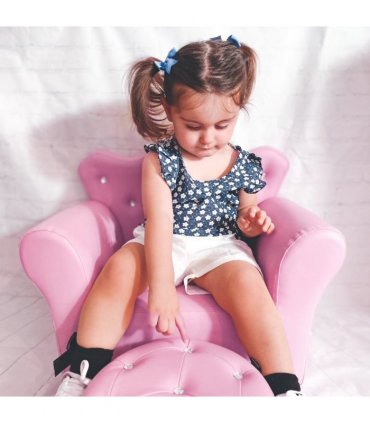 Children Kids Sofa Set Armchair Chair Seat With Free Footstool PU Leather Pink
