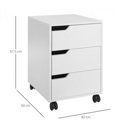 MDF Mobile File Cabinet w/ 3 Drawers Locking Wheels Metal Rails White 40L x 50W