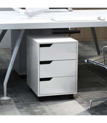 MDF Mobile File Cabinet w/ 3 Drawers Locking Wheels Metal Rails White 40L x 50W
