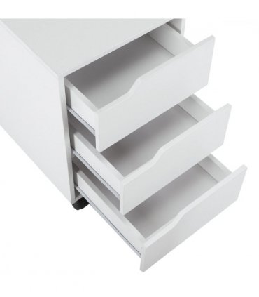 MDF Mobile File Cabinet w/ 3 Drawers Locking Wheels Metal Rails White 40L x 50W