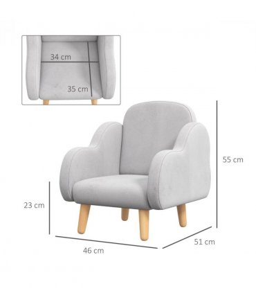 Cloud-Shaped Toddler Armchair, Kids Mini Chair for Playroom, Bedroom - Grey