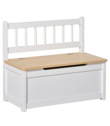 Toy Box - White MDF Pinewood 60L x 30W x 50H cm Kids Seat Bench Storage Chest