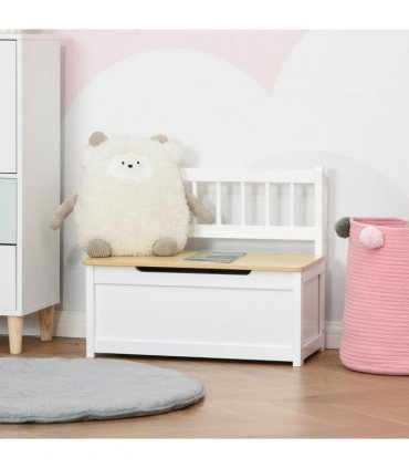 Toy Box - White MDF Pinewood 60L x 30W x 50H cm Kids Seat Bench Storage Chest