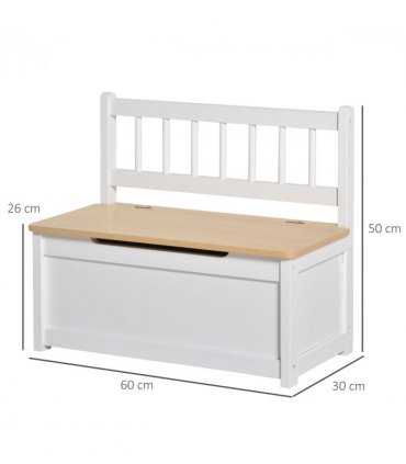 Toy Box - White MDF Pinewood 60L x 30W x 50H cm Kids Seat Bench Storage Chest