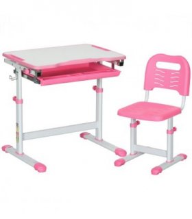 Kids Desk and Chair Set, Height Adjustable Desk with Drawer, Pen Slot, Hook
