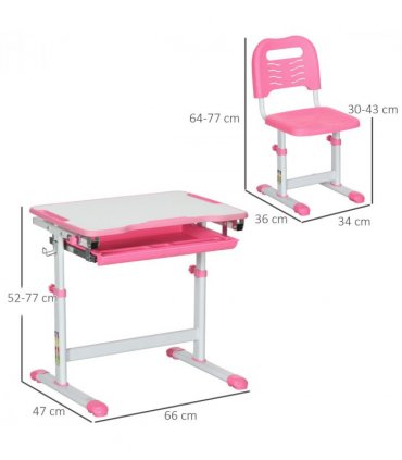 Kids Desk and Chair Set, Height Adjustable Desk with Drawer, Pen Slot, Hook