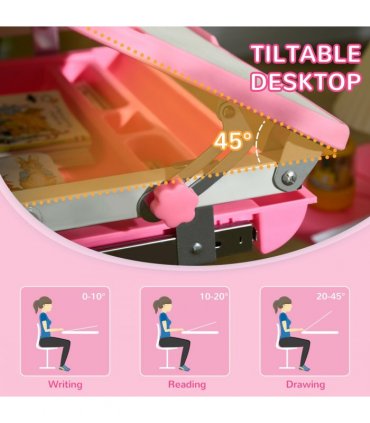 Kids Desk and Chair Set, Height Adjustable Desk with Drawer, Pen Slot, Hook