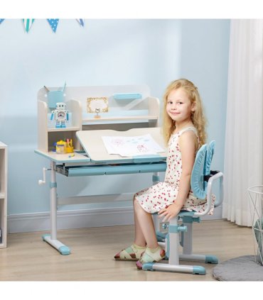 Height Adjustable Kids Desk and Chair Set, for Ages 3-12 Years - Blue