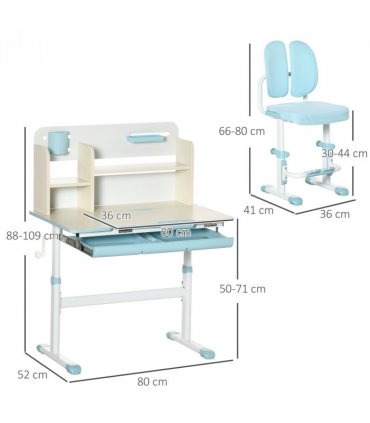 Height Adjustable Kids Desk and Chair Set, for Ages 3-12 Years - Blue