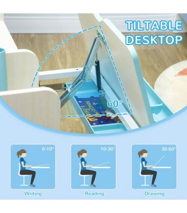 Height Adjustable Kids Desk and Chair Set, for Ages 3-12 Years - Blue