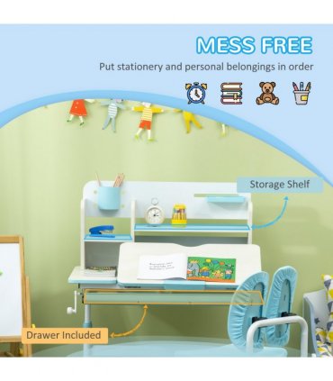 Height Adjustable Kids Desk and Chair Set, for Ages 3-12 Years - Blue