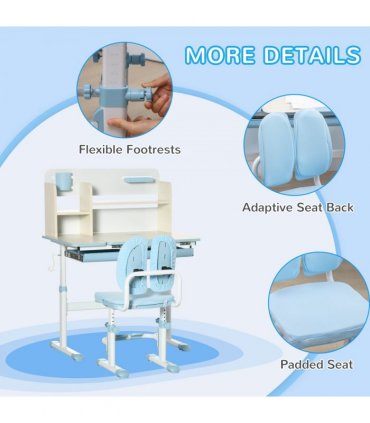 Height Adjustable Kids Desk and Chair Set, for Ages 3-12 Years - Blue