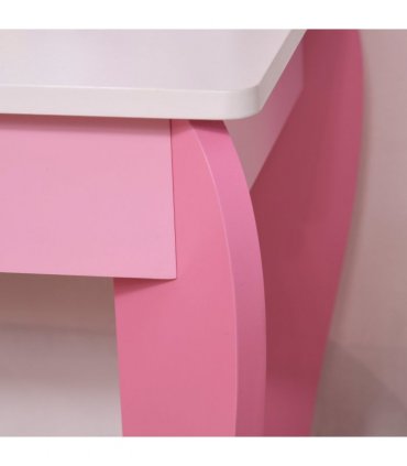 Kids Dressing Table, Girls Vanity Set w/ Mirror and Stool, Unicorn-Designed
