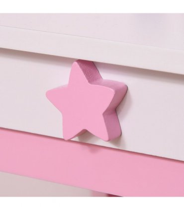 Kids Dressing Table, Girls Vanity Set w/ Mirror and Stool, Unicorn-Designed