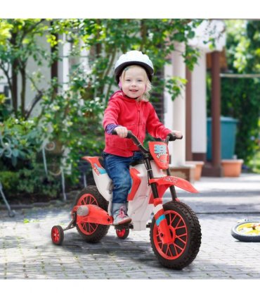 Kids Motorbike Electric Ride-On Toy w/ Training Wheels, for 3-5 Years - Red