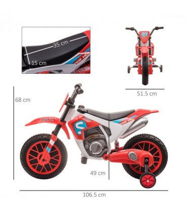 Kids Motorbike Electric Ride-On Toy w/ Training Wheels, for 3-5 Years - Red