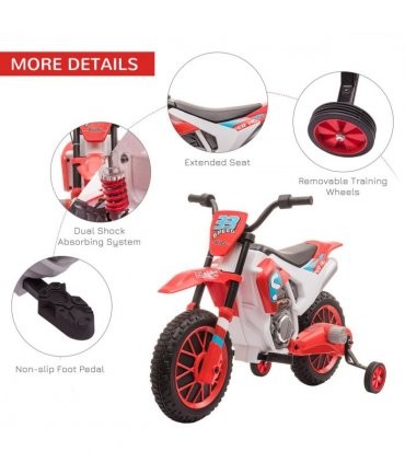 Kids Motorbike Electric Ride-On Toy w/ Training Wheels, for 3-5 Years - Red