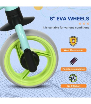 Baby Balance Bike Green Turquoise Black Grey Steel PP PU TPR EVA 18-48 months 8"