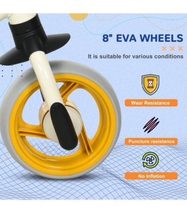 8" Baby Balance Bike w/ Adjustable Seat, Puncture-Free EVA Wheels - Orange