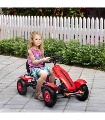Children Pedal Go Kart w/ Adjustable Seat, Inflatable Tyres, Handbrake - Red