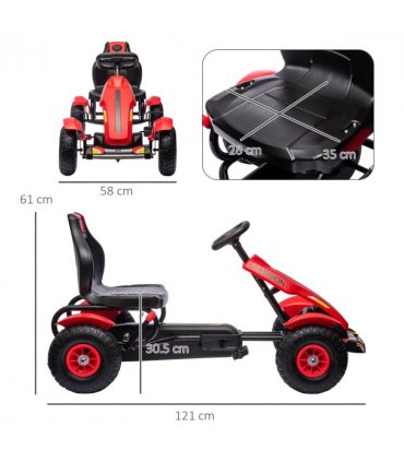 Children Pedal Go Kart w/ Adjustable Seat, Inflatable Tyres, Handbrake - Red