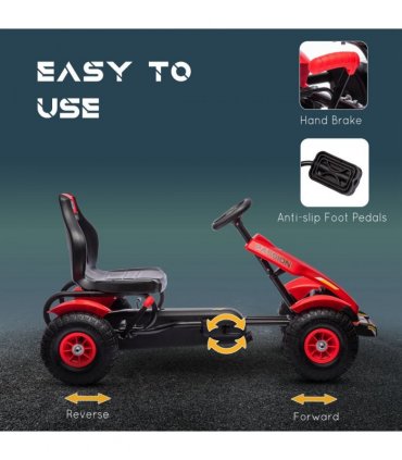Children Pedal Go Kart w/ Adjustable Seat, Inflatable Tyres, Handbrake - Red