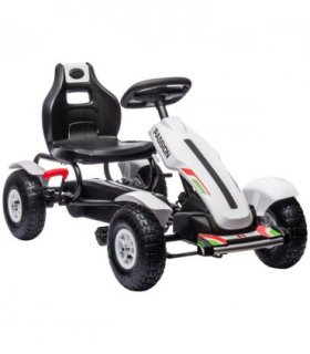 Children Pedal Go Kart w/ Adjustable Seat, Inflatable Tyres, Handbrake - White