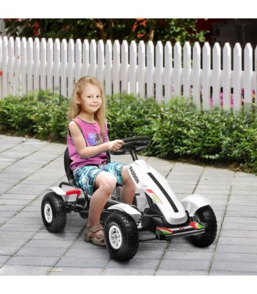 Children Pedal Go Kart w/ Adjustable Seat, Inflatable Tyres, Handbrake - White