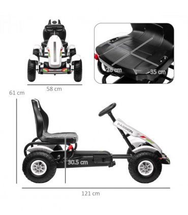 Children Pedal Go Kart w/ Adjustable Seat, Inflatable Tyres, Handbrake - White